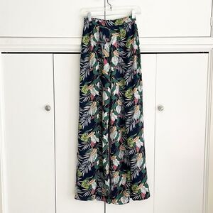 The Sang Tropical Leaf Palm Print Split Wide Leg Pants